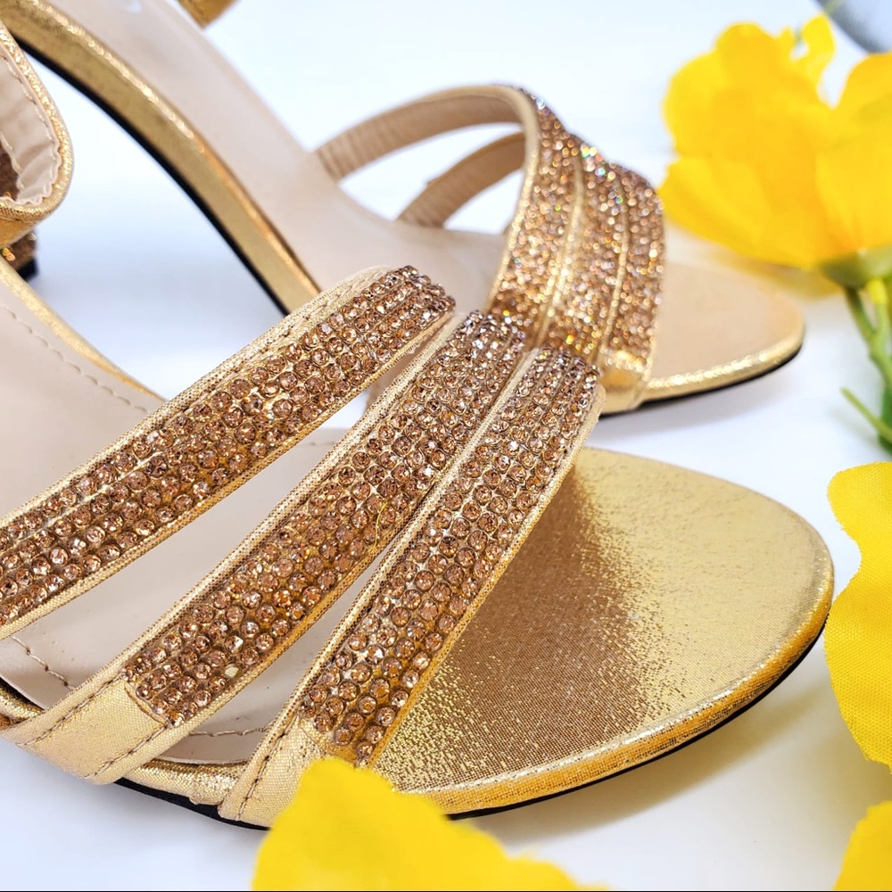 Gold Dress Block Heel with Rhinestones - Picture 5 of 6